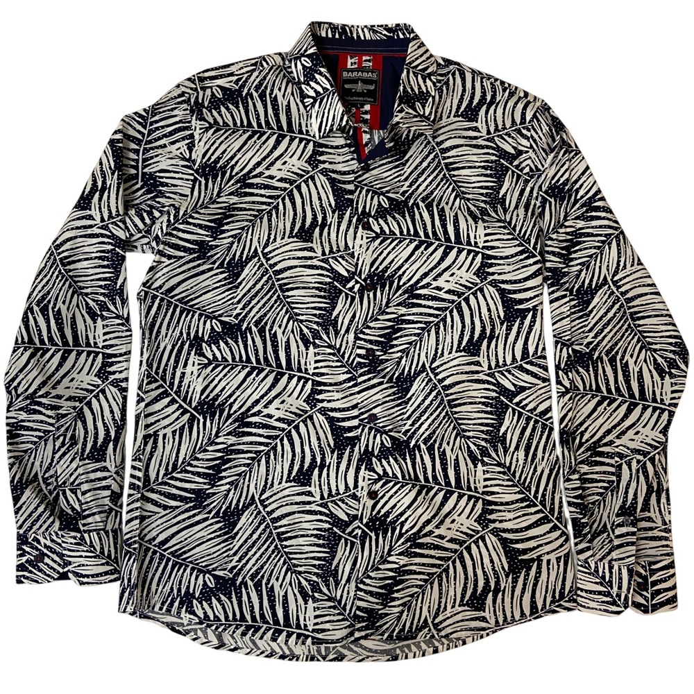 Barabas Shirt Mens Large Long Sleeve Button Down Tropical‎ Leaf Print
